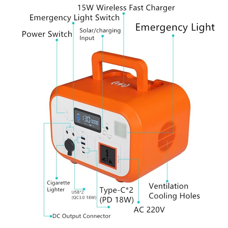 Portable Solar Generator Camping 600W/384Wh（Peak 700W) Power Station 220V AC For Tent Supply With Solar Panels