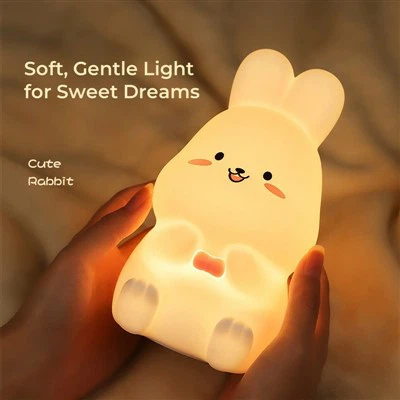 Bolalar uchun yoqimli quyon tungi chiroq - Sovg'alar uchun USB qayta zaryadlanuvchi 8 rangli rejimli quyon chiroq