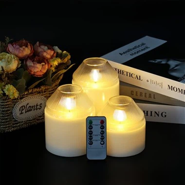 Olovsiz shamlar Akkumulyatorli shamlar LED shamlar ustunli sham alangasi 3 ta toʻplam miltillovchi LED shamlar alangali va 10-pult kaliti